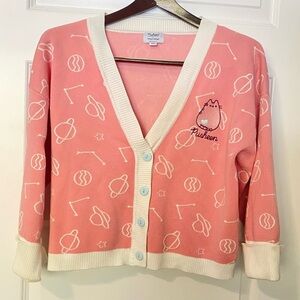 Like NEW Pusheen Cat Pink White Cardigan Sweater Size XL/1X Hello Kitty